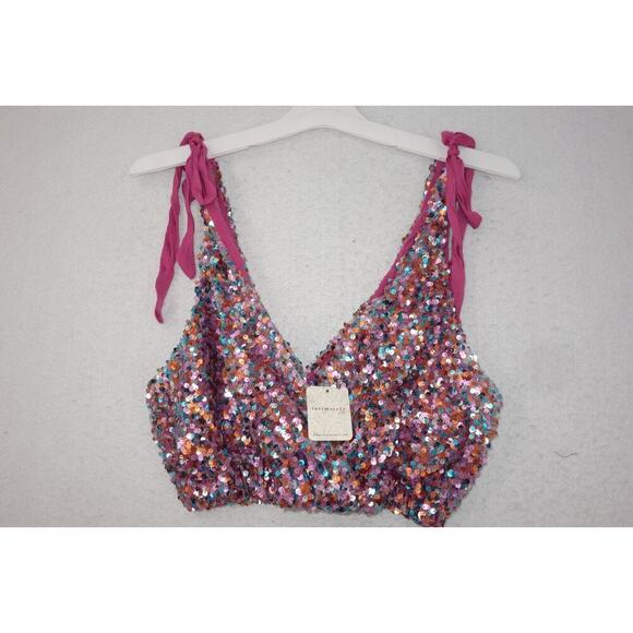 NEW Free People Intimately Big Night Sequin Crop Top Pink Women's Small - Picture 3 of 7